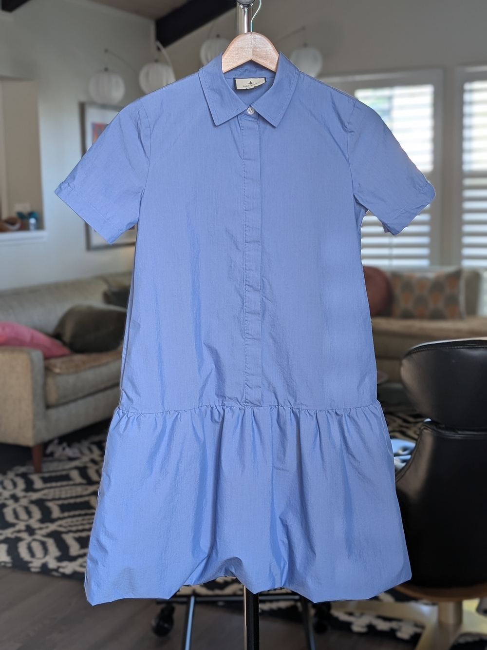 Tuckernuck Cornflower Blue Shirt Dress with Drop Waist & Bubble Hem Sz XXS